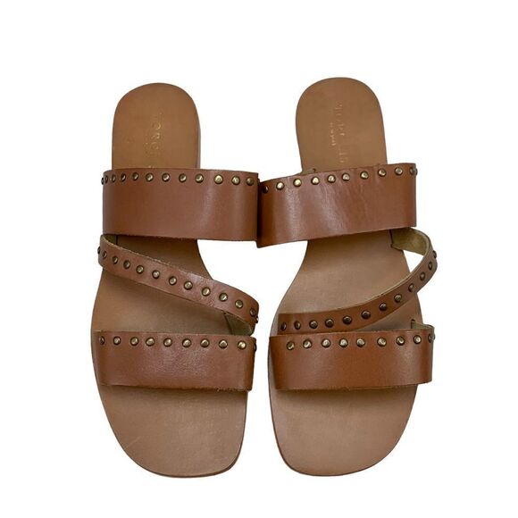 Torgeis Sylvia Tan Leather Sandals Flats Studded 10 Slides - Picture 1 of 9